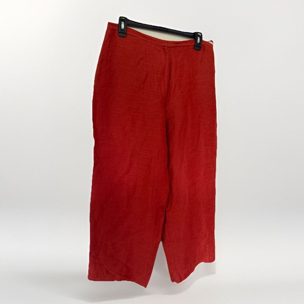 Aileen Fisher Burnt Brick Orange Organic Linen Wide Legged High Waist Sz Medium